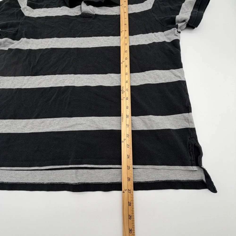 Polo Ralph Lauren Mens XXL‎ Custom Fit Striped Polo Shirt Black Grey Rugby Pony